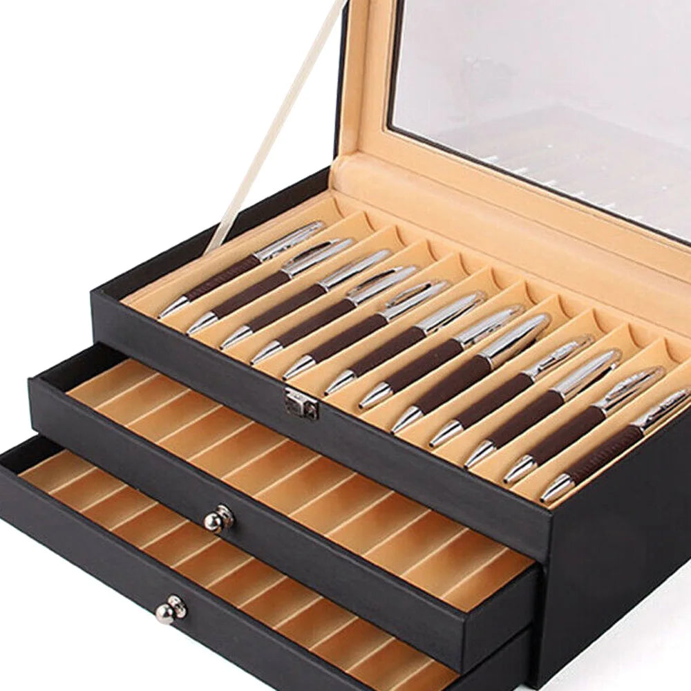 24/36 Fountain Pen Display Case Holder Leather Storage Collector Organizer Box Slot