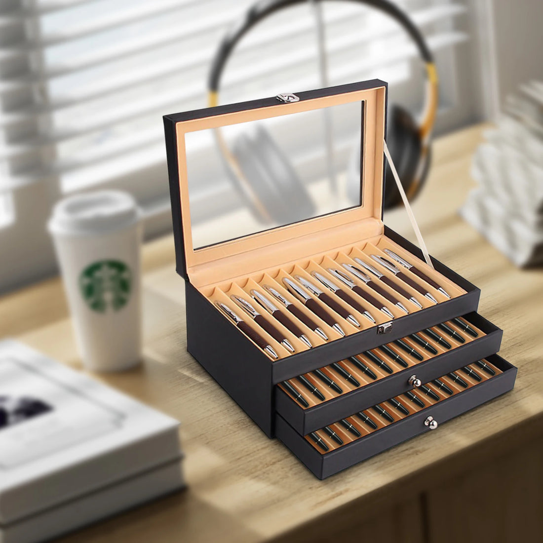 24/36 Fountain Pen Display Case Holder Leather Storage Collector Organizer Box Slot