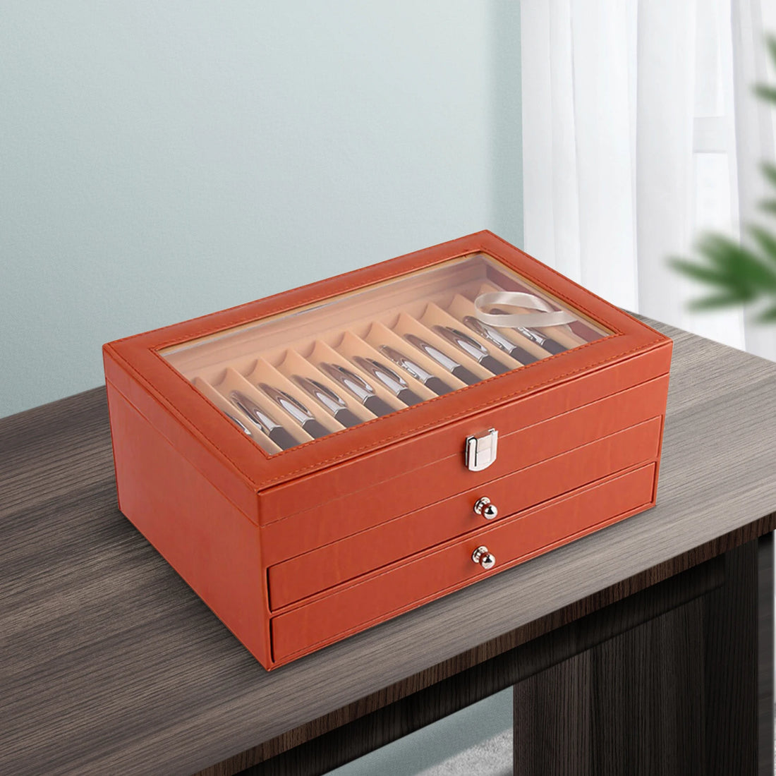 24/36 Fountain Pen Display Case Holder Leather Storage Collector Organizer Box Slot