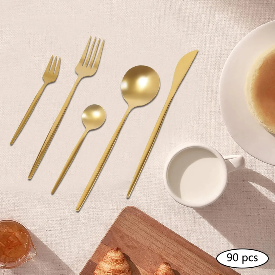 90PCS Gold Dinnerware Set Gold Flatware Cutlery Set Stainless Steel Utensils Set for Home Restaurant