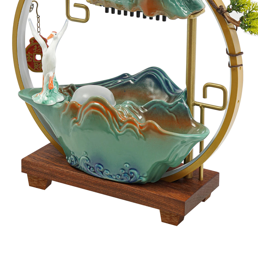 Tabletop Ceramics Water Fountain Indoor lucky Water Fountain with LED Light Rockery Waterfall Fountain with Atomizer