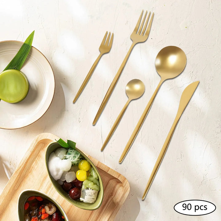 90PCS Gold Dinnerware Set Gold Flatware Cutlery Set Stainless Steel Utensils Set for Home Restaurant