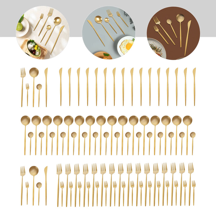 90PCS Stainless Steel Gold Dinnerware Set Flatware Cutlery Set Utensils Set for Home Restaurant