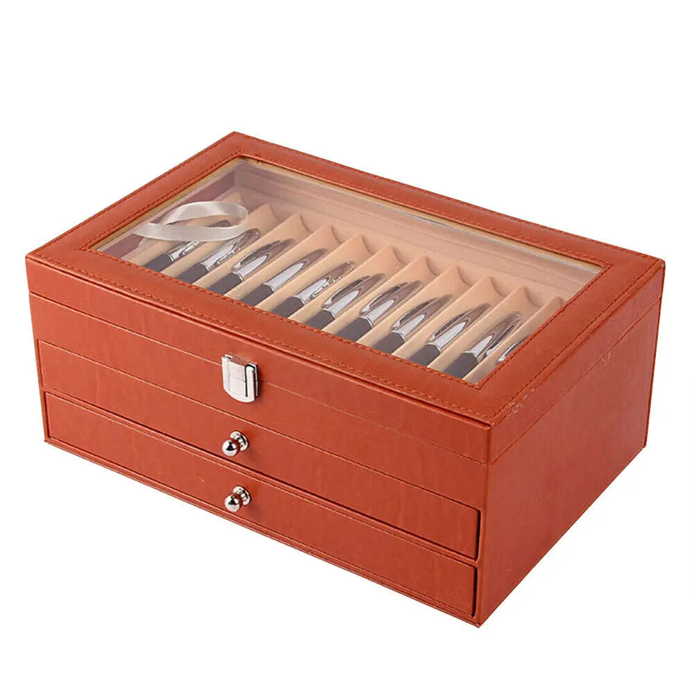 36 Fountain Pen Display Box Holder Leather Storage Collector Organizer Box Slot