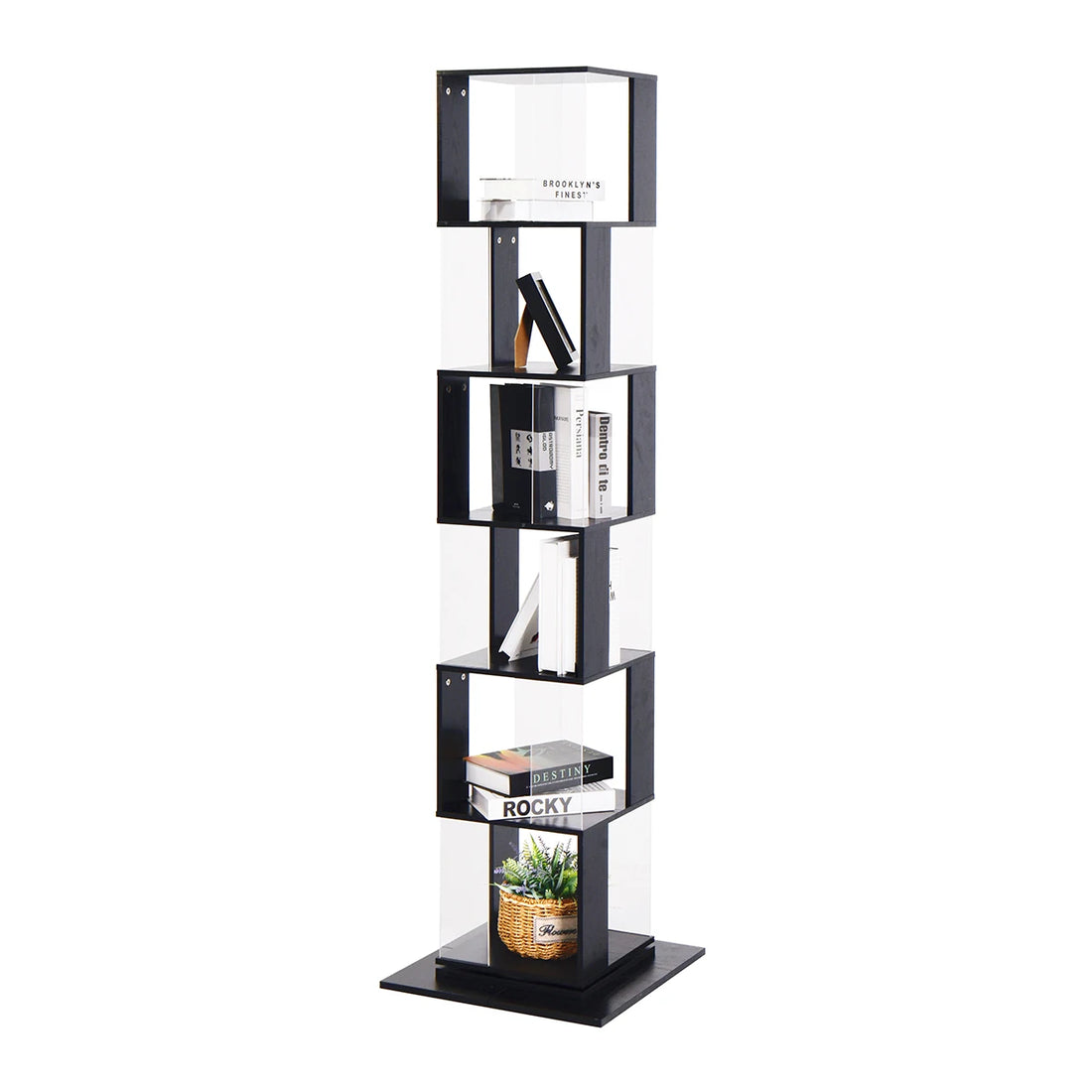 360° Rotating 5-Tier/6-Tier Bookshelf Tower, Floor Standing Wood Narrow Organizer Bookcase For Bedroom Living Room Study Room