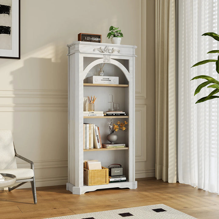 4 Tier Bookshelf 65" Modern Arched Design Book Shelf Freestanding Wooden Open Shelf Bookcase Cabinet For Living Room Home Office