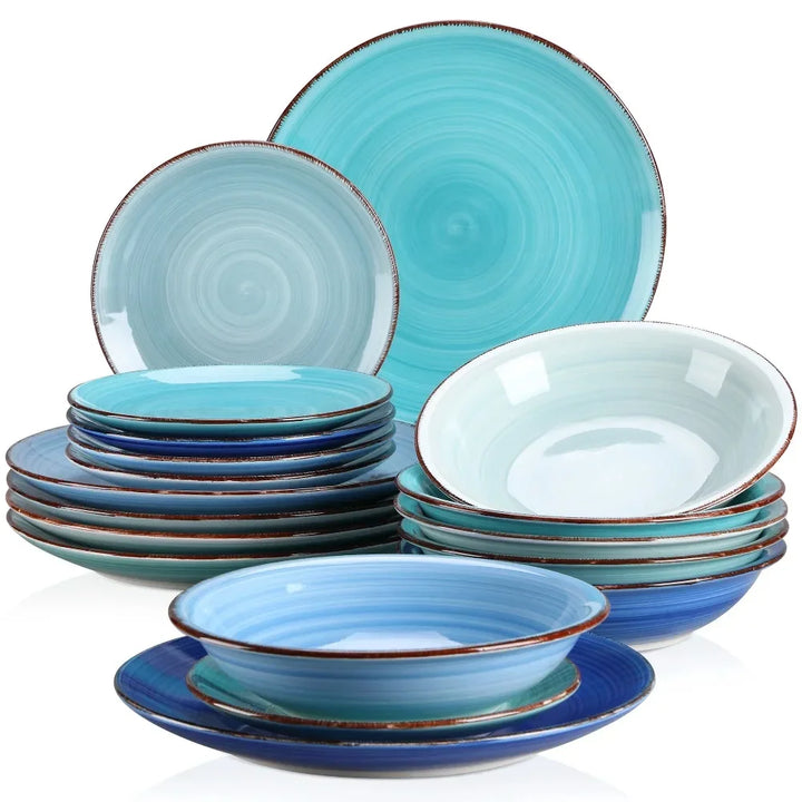 Vancasso BONITA Dinnerware Set of Dinner Plates 18 Piece Ceramics Tableware Soup Plates Dessert Plates Earthenware for Home Part
