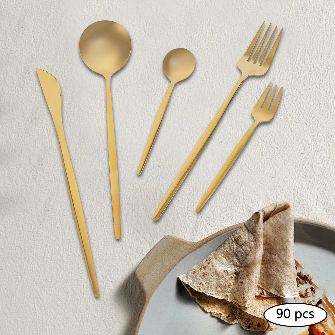 90PCS Stainless Steel Gold Dinnerware Set Flatware Cutlery Set Utensils Set for Home Restaurant