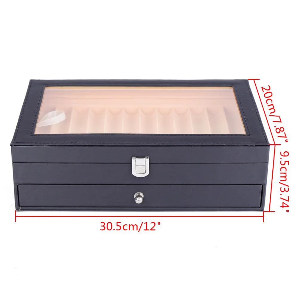 24 Fountain Pen Display Case Holder Leather Storage Collector Organizer Box