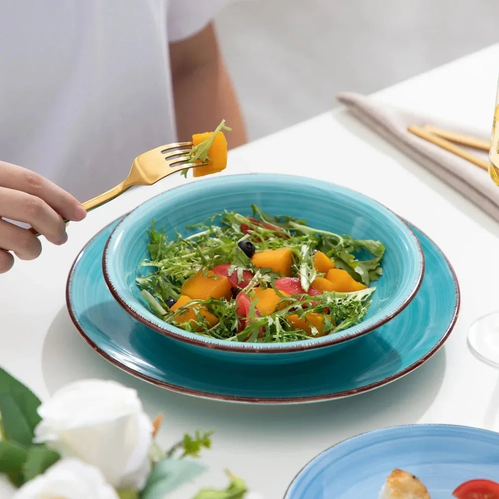 Vancasso BONITA Dinnerware Set of Dinner Plates 18 Piece Ceramics Tableware Soup Plates Dessert Plates Earthenware for Home Part