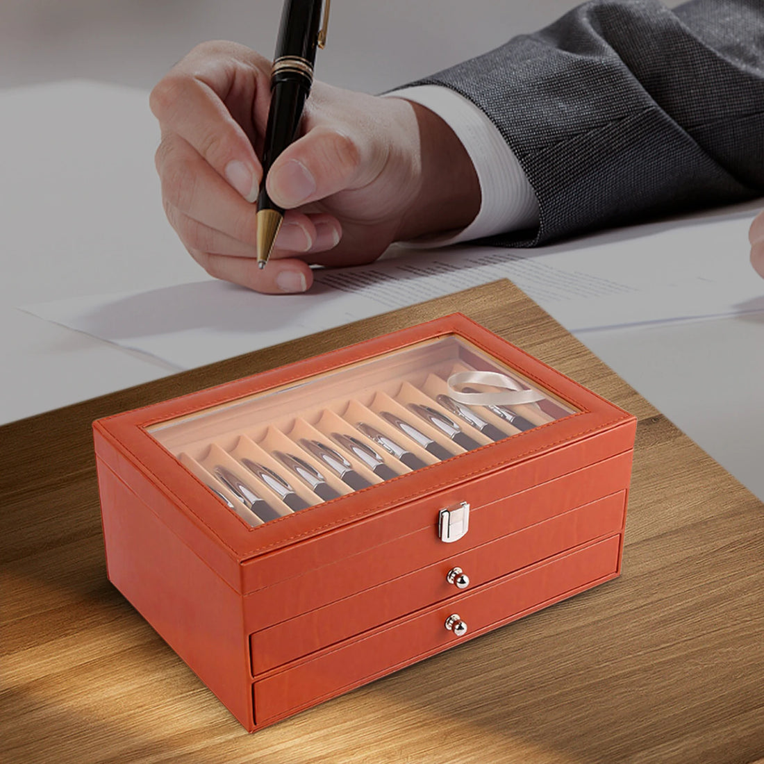 24/36 Fountain Pen Display Case Holder Leather Storage Collector Organizer Box Slot