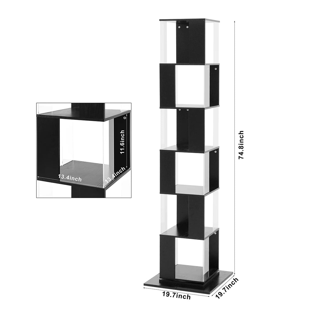 360° Rotating 5-Tier/6-Tier Bookshelf Tower, Floor Standing Wood Narrow Organizer Bookcase For Bedroom Living Room Study Room