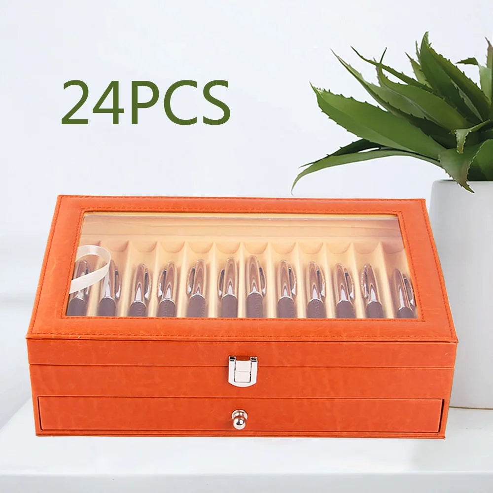 24/36 Fountain Pen Display Case Holder Leather Storage Collector Organizer Box Slot