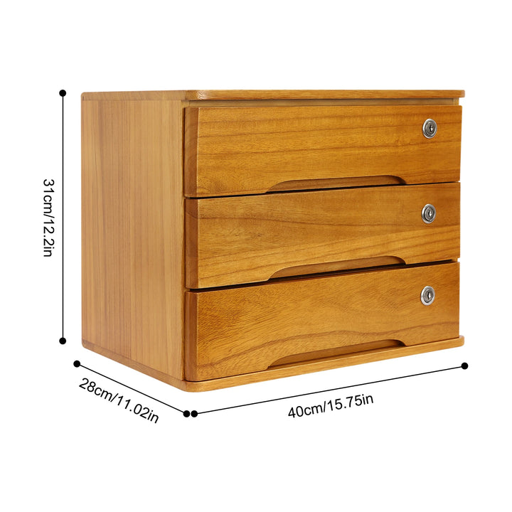 3 Tiers Wooden Desktop Storage Cabinet Desktop Storage Box with 3 Lockable Drawers Desk Organizer for Home/Office