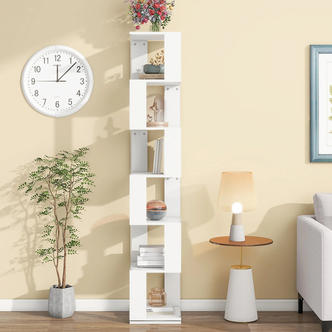 360° Rotating 5-Tier/6-Tier Bookshelf Tower, Floor Standing Wood Narrow Organizer Bookcase For Bedroom Living Room Study Room