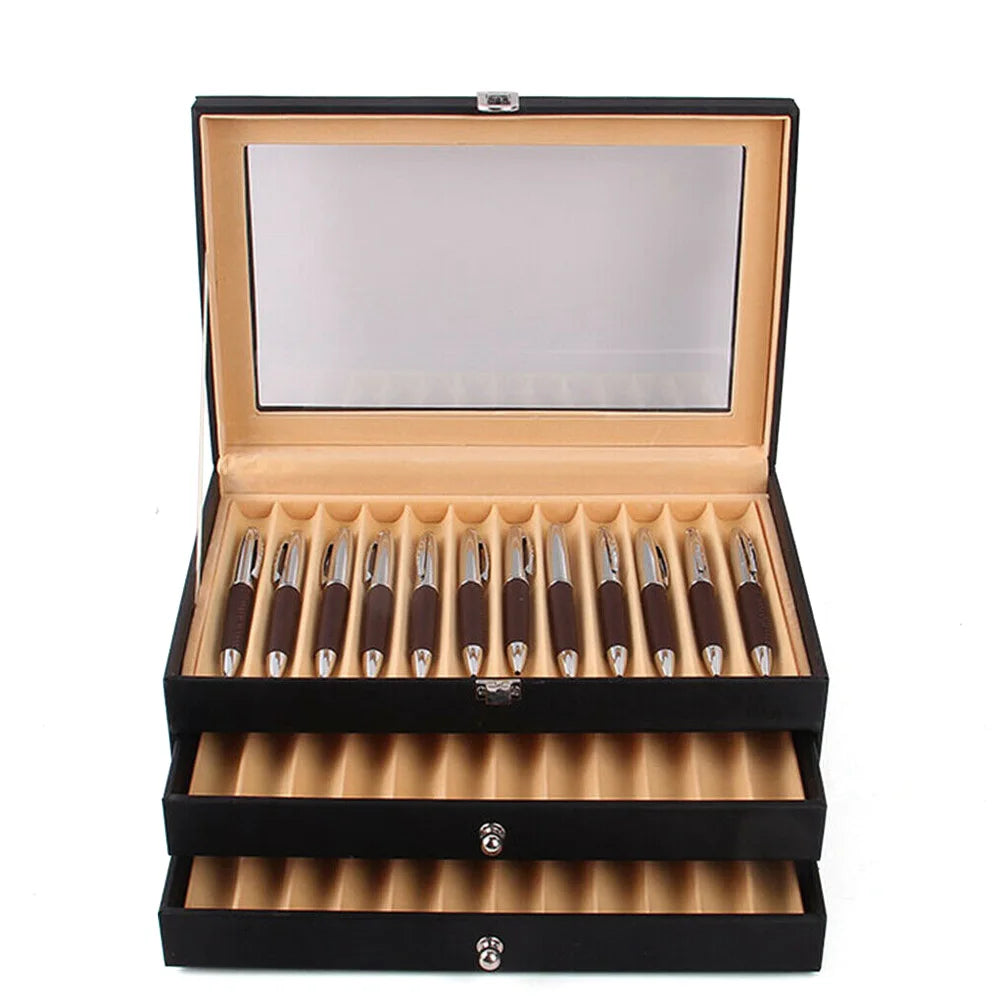 24/36 Fountain Pen Display Case Holder Leather Storage Collector Organizer Box Slot