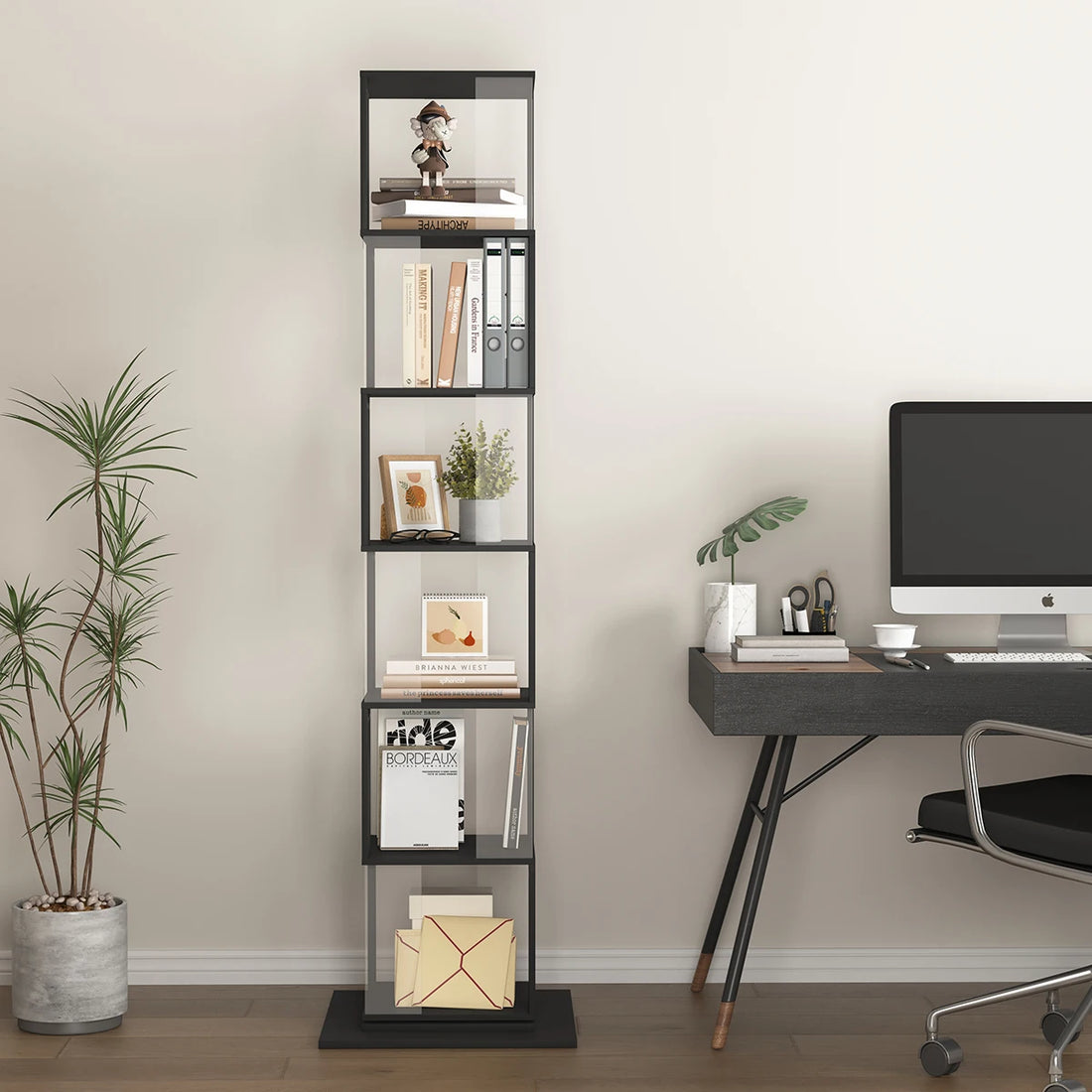 360° Rotating 5-Tier/6-Tier Bookshelf Tower, Floor Standing Wood Narrow Organizer Bookcase For Bedroom Living Room Study Room