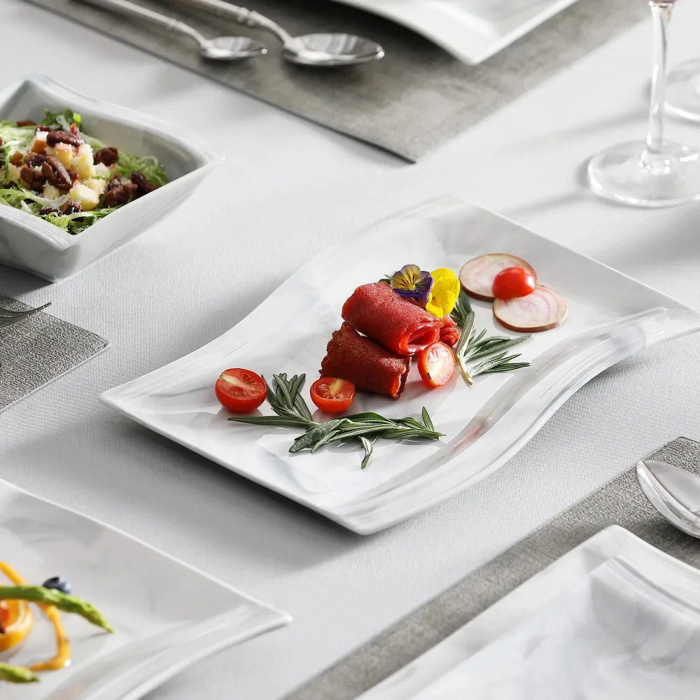 MALACASA FLORA Ceramics Tableware 26PCS Nordic European Marble Gray Porcelain Tableware Set with 6 Bowl Dinner Plate Dessert
