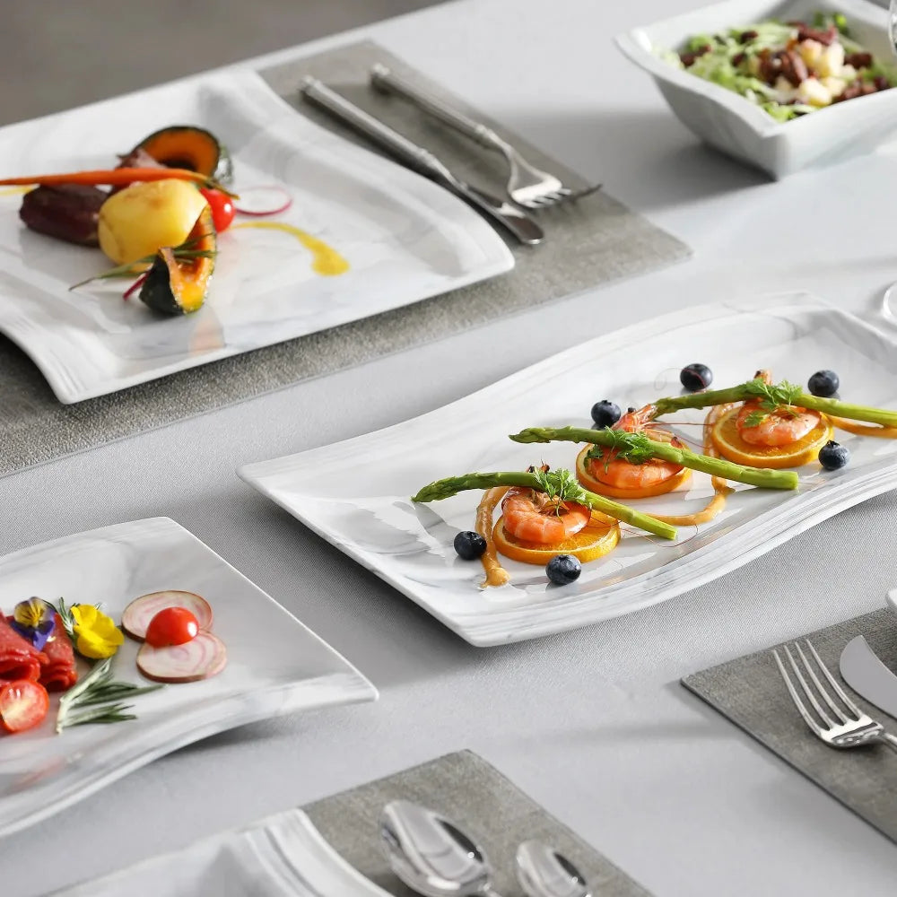 MALACASA FLORA Ceramics Tableware 26PCS Nordic European Marble Gray Porcelain Tableware Set with 6 Bowl Dinner Plate Dessert
