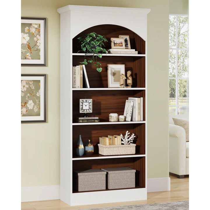 5-Shelf White Bookcase, 70.9'' Tall Bookshelf with Storage Shelves,  Free-Standing Library Book Shelving Unit for Living Room