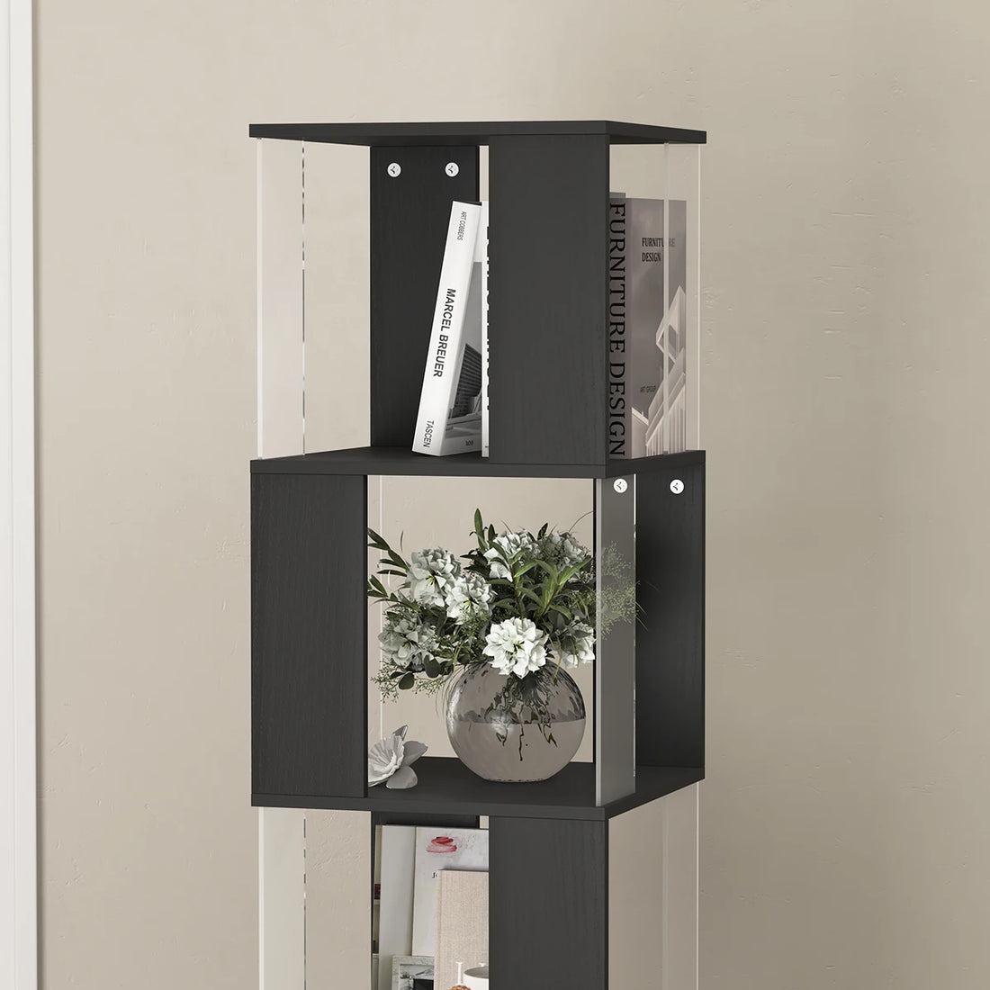 360° Rotating 5-Tier/6-Tier Bookshelf Tower, Floor Standing Wood Narrow Organizer Bookcase For Bedroom Living Room Study Room