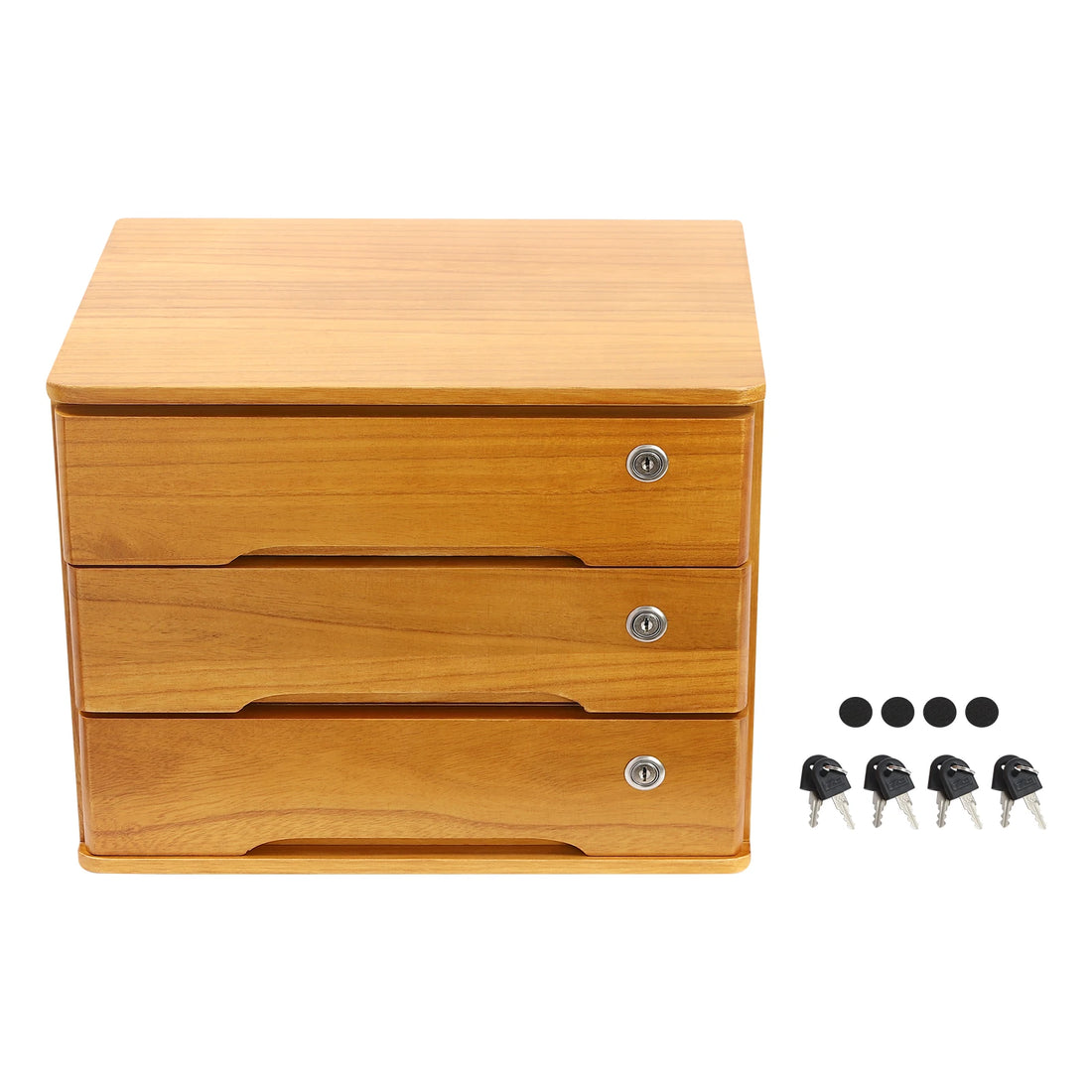 3 Tiers Wooden Desktop Storage Cabinet Desktop Storage Box with 3 Lockable Drawers Desk Organizer for Home/Office