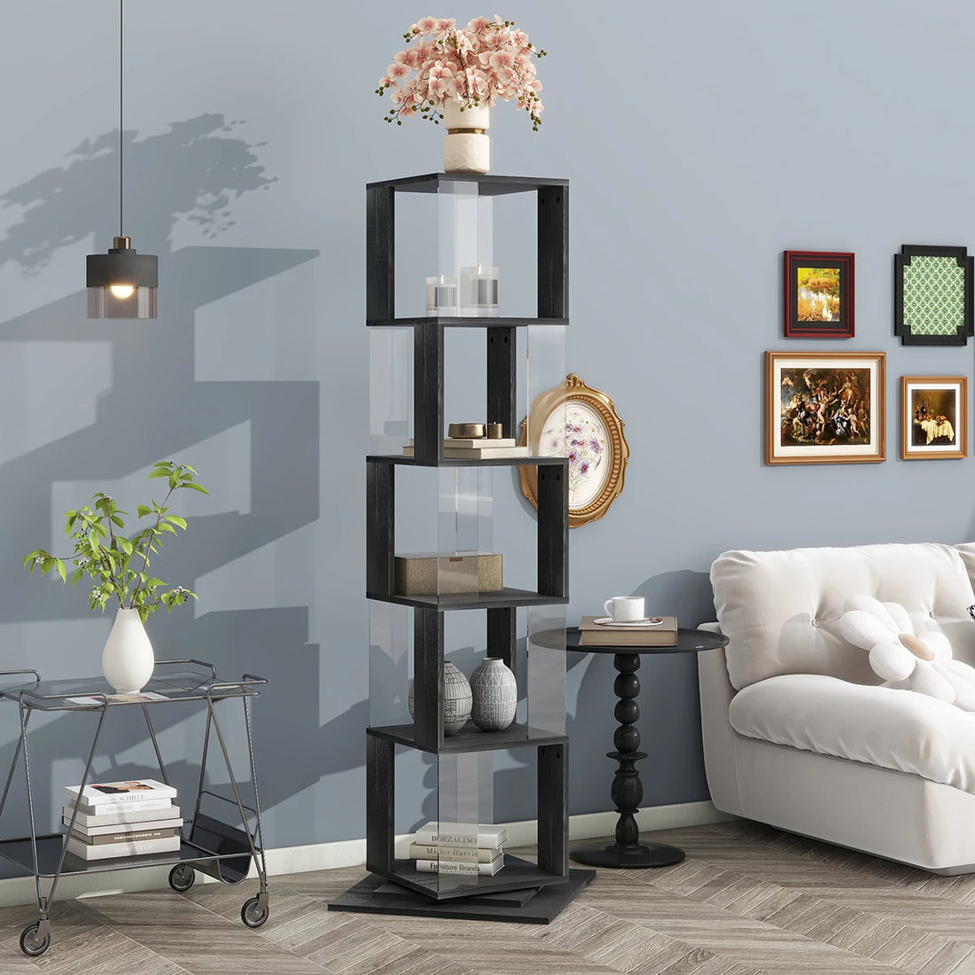 360° Rotating 5-Tier/6-Tier Bookshelf Tower, Floor Standing Wood Narrow Organizer Bookcase For Bedroom Living Room Study Room