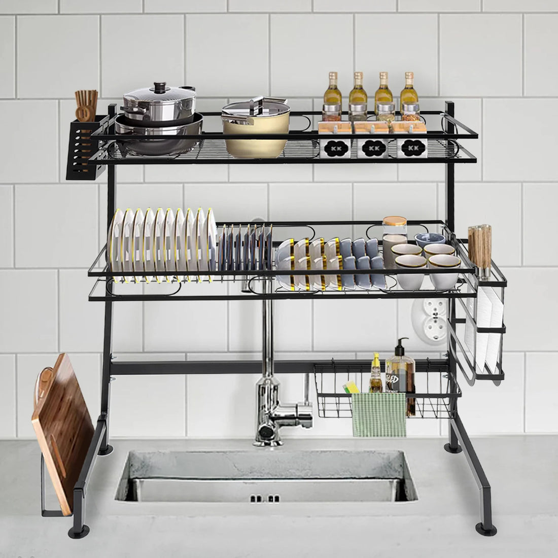 2-Tier Over Sink Dish Drying Rack Wear-Resistant Cutlery Drainer Kitchen Shelf Large Capacity Cup Organizing for Storing Dishes