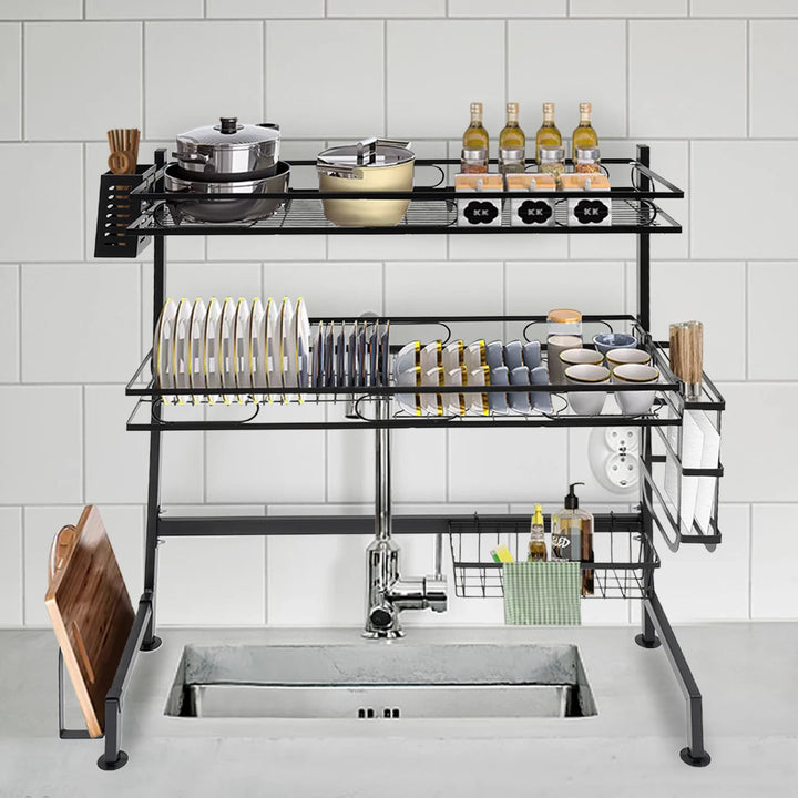 2-Tier Over Sink Dish Drying Rack Wear-Resistant Cutlery Drainer Kitchen Shelf Large Capacity Cup Organizing for Storing Dishes
