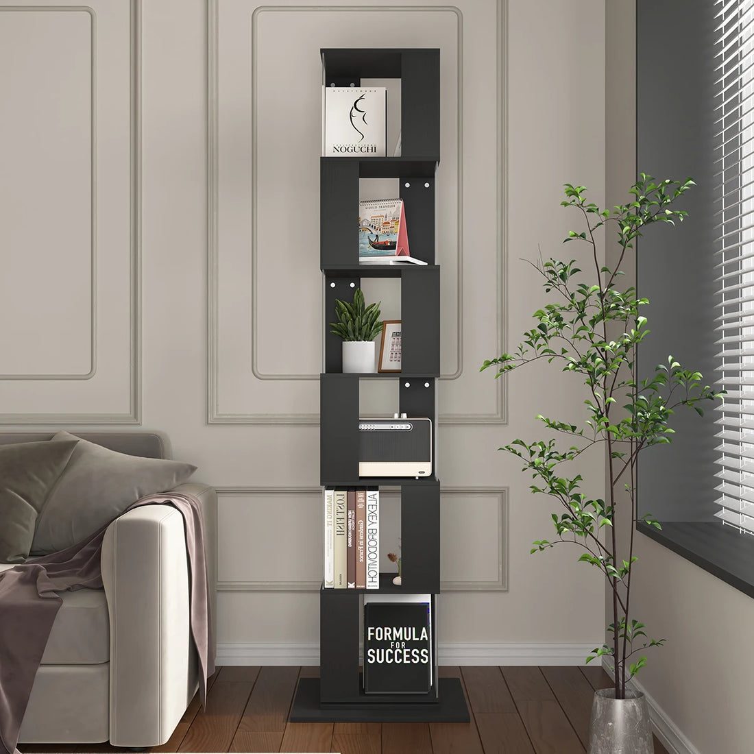 360° Rotating 5-Tier/6-Tier Bookshelf Tower, Floor Standing Wood Narrow Organizer Bookcase For Bedroom Living Room Study Room
