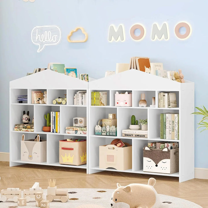 Toy Storage Organizer 9-Cubby Kids Bookshelf 40.7in Width White Bookcase Toddlers Playhouse Cabinet Shelf for Boys Girls