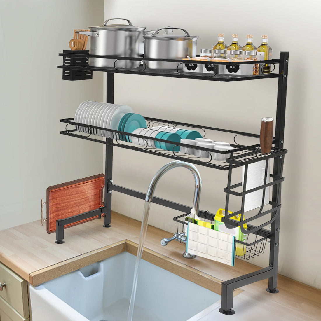 2-Tier Over Sink Dish Drying Rack Wear-Resistant Cutlery Drainer Kitchen Shelf Large Capacity Cup Organizing for Storing Dishes