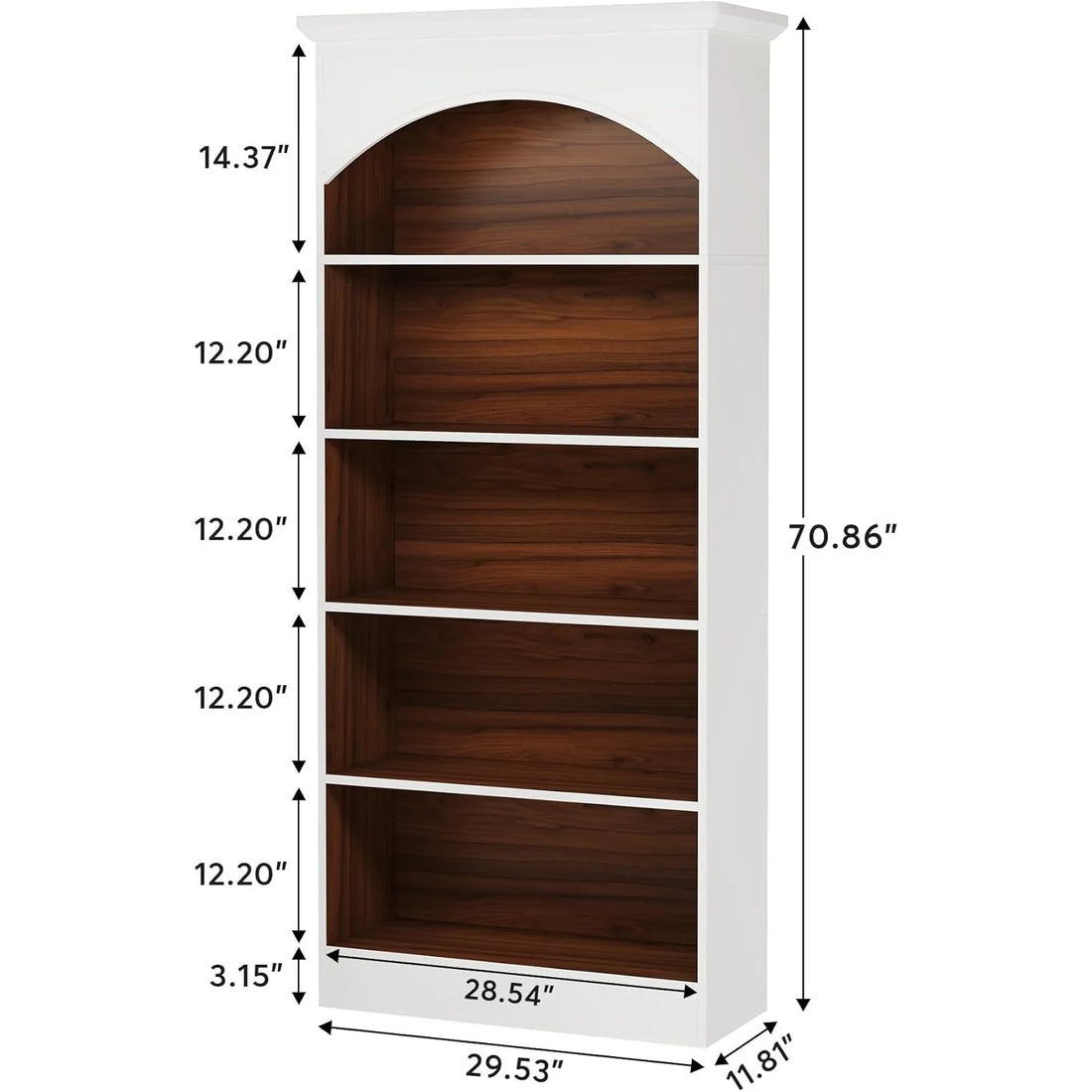 5-Shelf White Bookcase, 70.9'' Tall Bookshelf with Storage Shelves,  Free-Standing Library Book Shelving Unit for Living Room