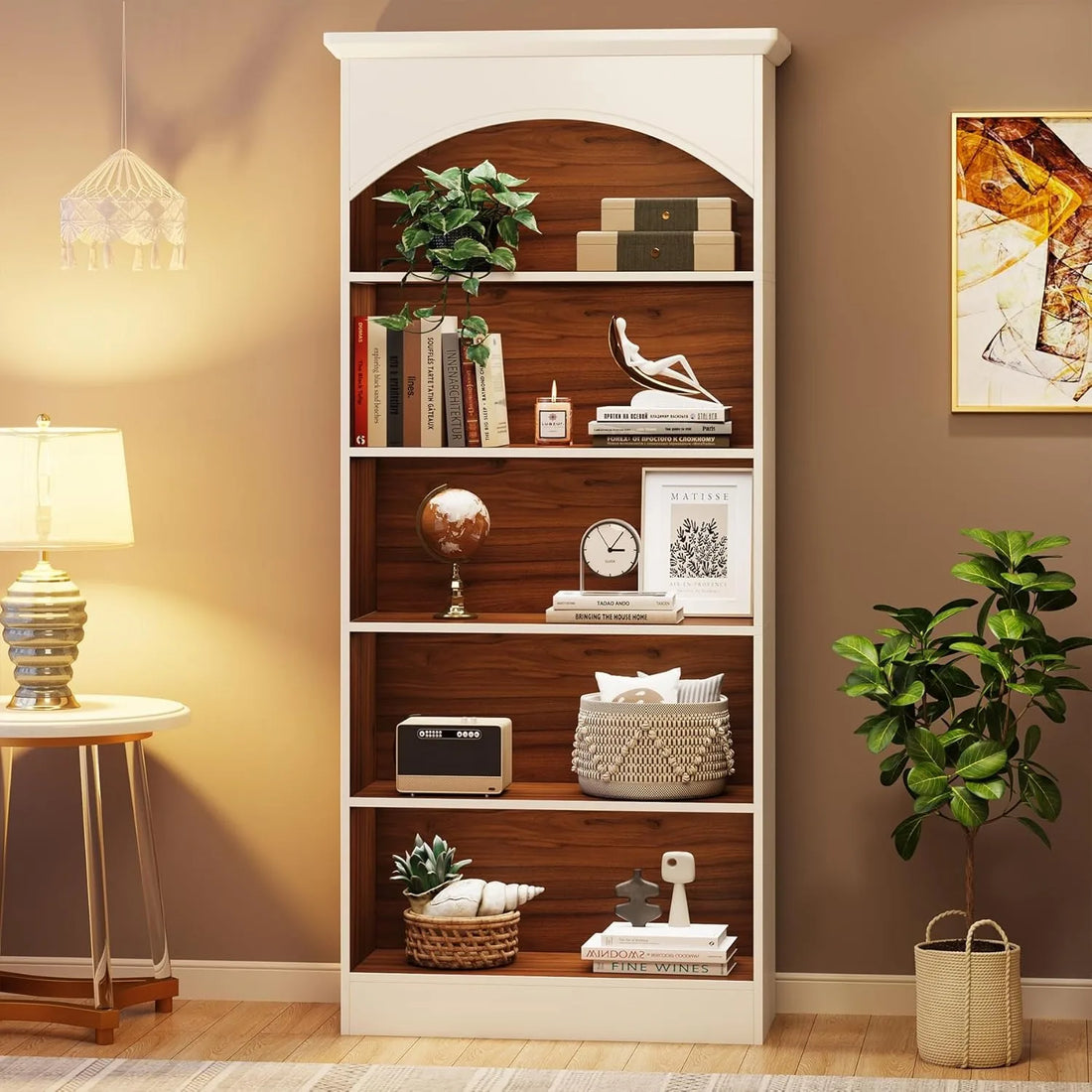 5-Shelf White Bookcase, 70.9'' Tall Bookshelf with Storage Shelves,  Free-Standing Library Book Shelving Unit for Living Room