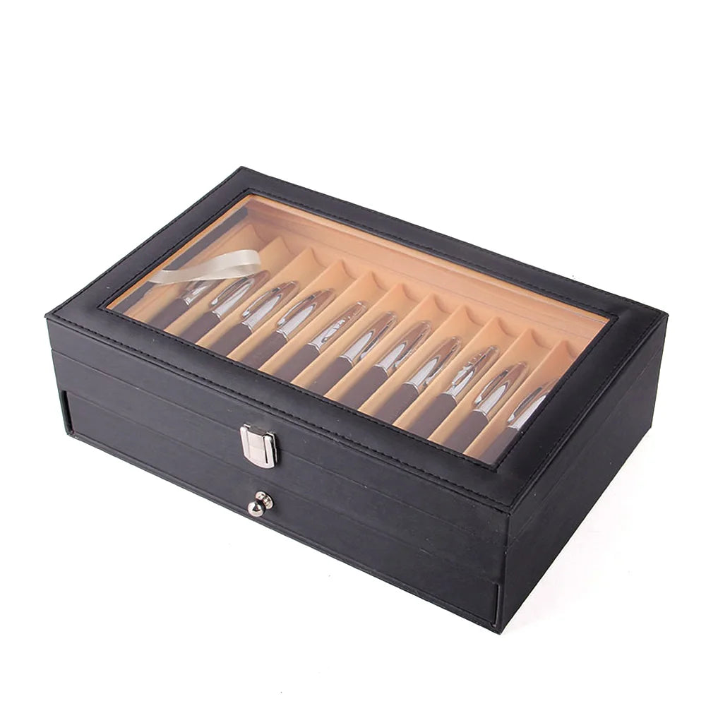 24 Fountain Pen Display Case Holder Leather Storage Collector Organizer Box