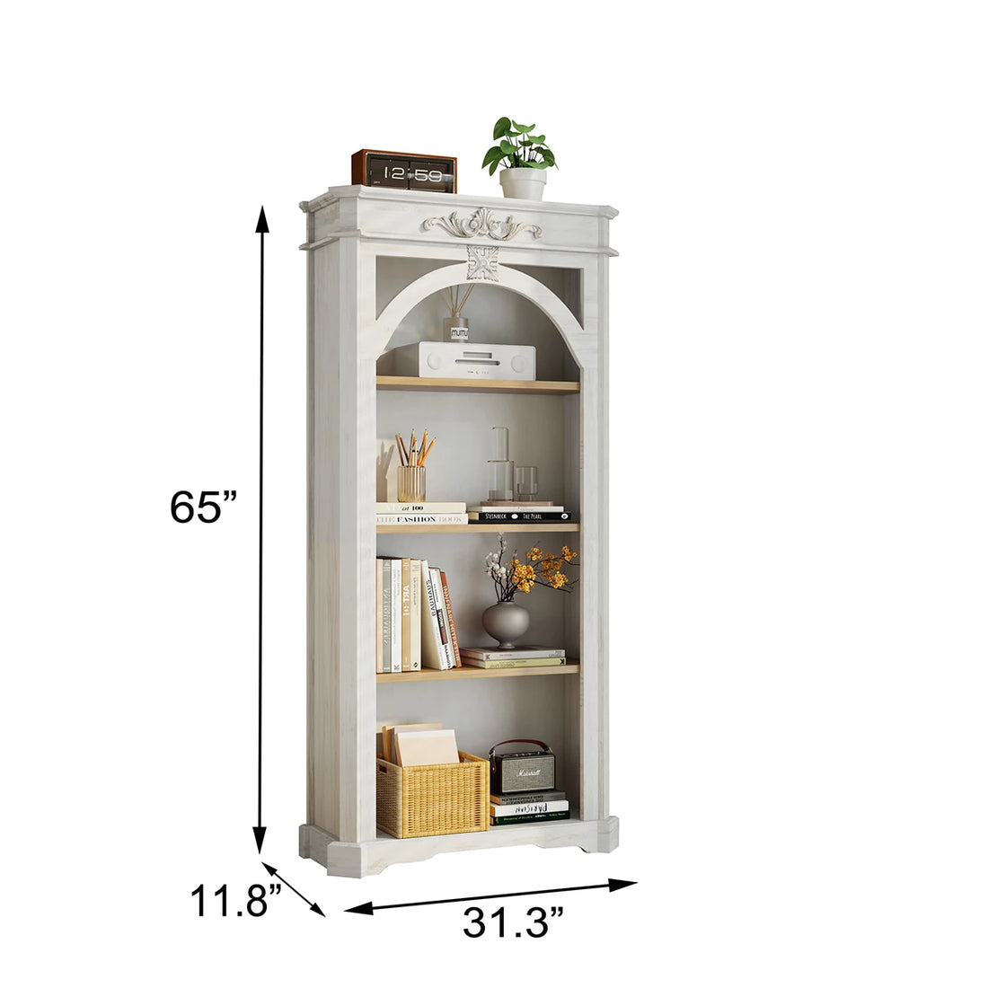 4 Tier Bookshelf 65" Modern Arched Design Book Shelf Freestanding Wooden Open Shelf Bookcase Cabinet For Living Room Home Office