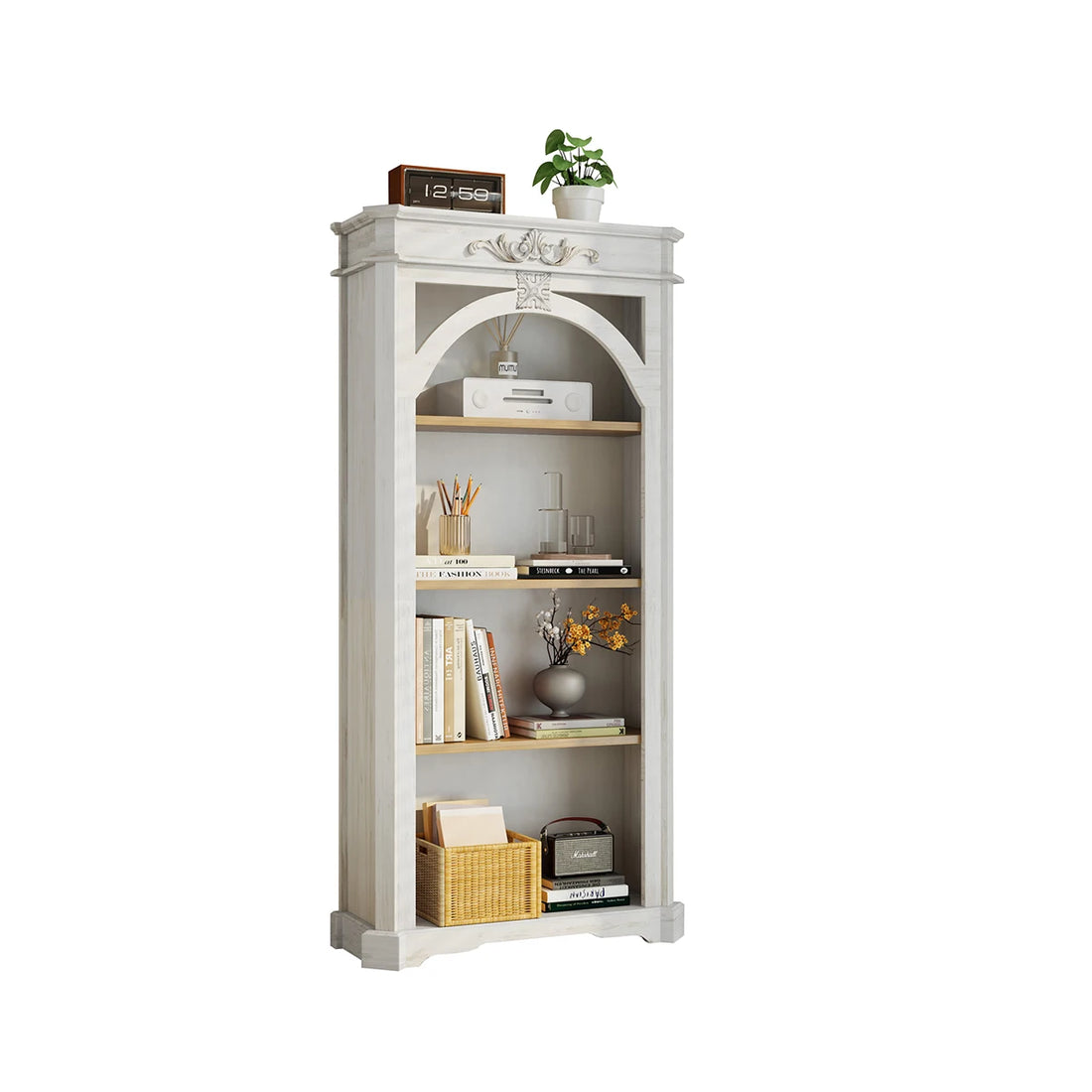 4 Tier Bookshelf 65" Modern Arched Design Book Shelf Freestanding Wooden Open Shelf Bookcase Cabinet For Living Room Home Office
