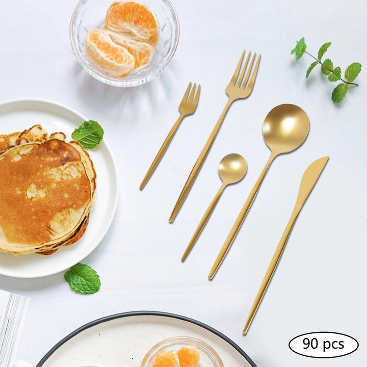 90PCS Stainless Steel Gold Dinnerware Set Flatware Cutlery Set Utensils Set for Home Restaurant