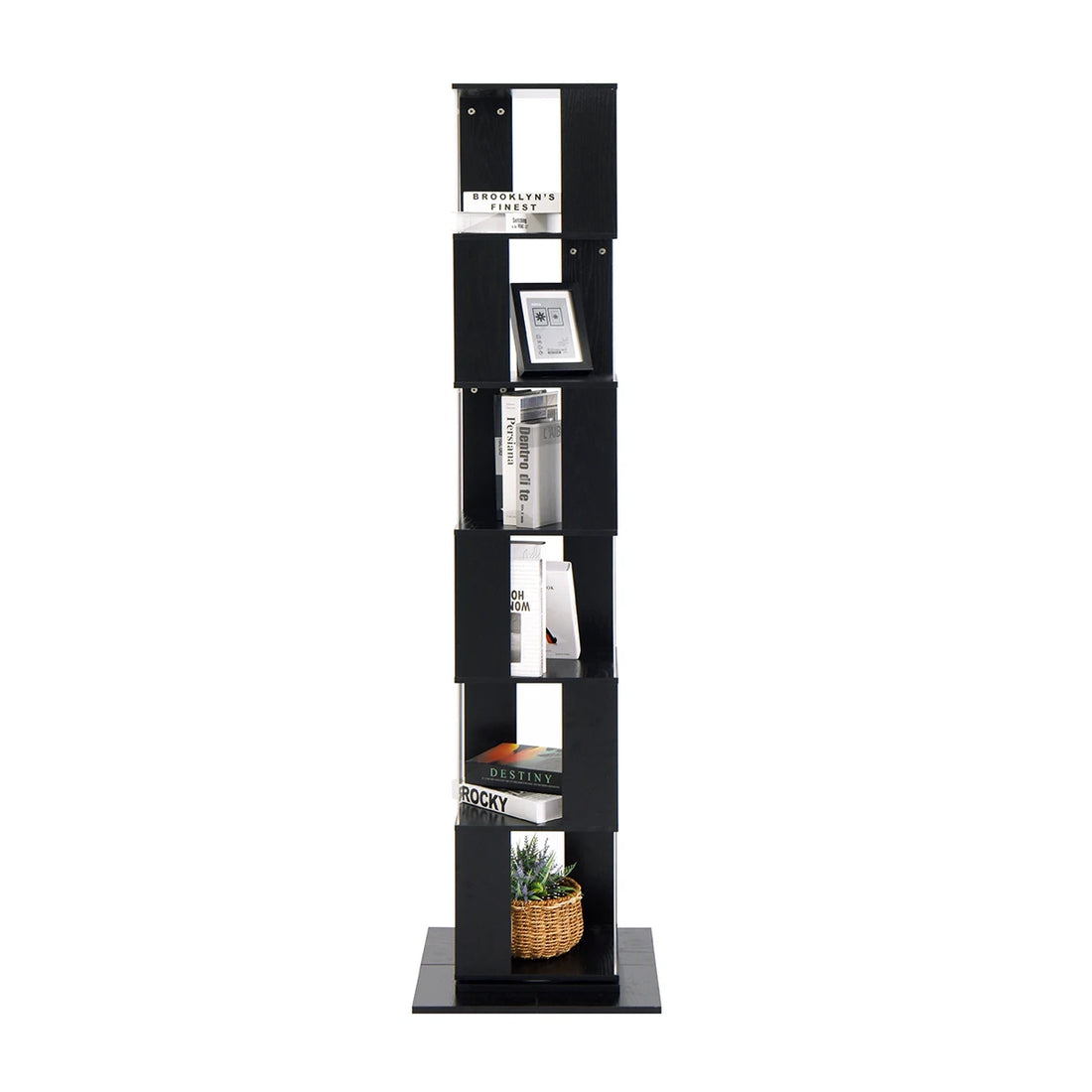 360° Rotating 5-Tier/6-Tier Bookshelf Tower, Floor Standing Wood Narrow Organizer Bookcase For Bedroom Living Room Study Room