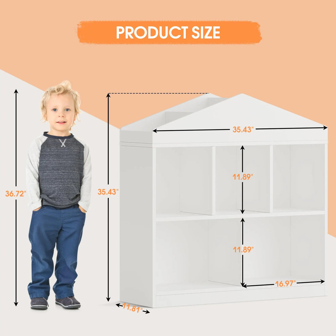 Toy Storage Organizer 5-Cubby Kids Bookshelf White Bookcase Toddlers Playhouse Cabinet Shelf for Boys Girls Wooden Cubby Storage