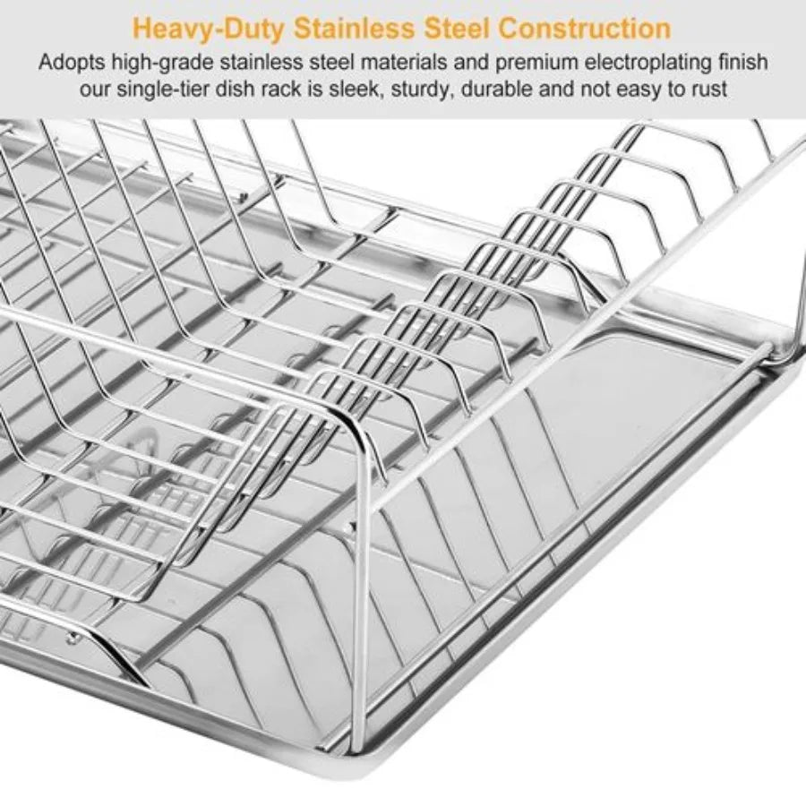 Dish Drying Rack Stainless Steel Dish Rack w Drainboard Cutlery Holder Kitchen Dish Organizer