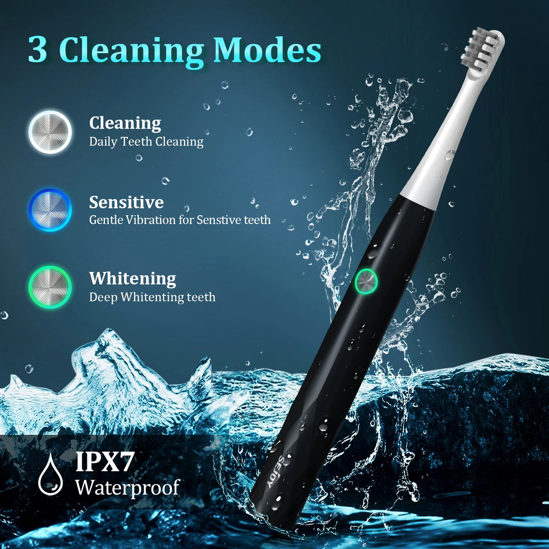 SEJOY Oral Cleaning Sonic Electric Toothbrush Personal Care Appliances IPX7 3 Modes Smart Rechargeable Automatic Toothbrush