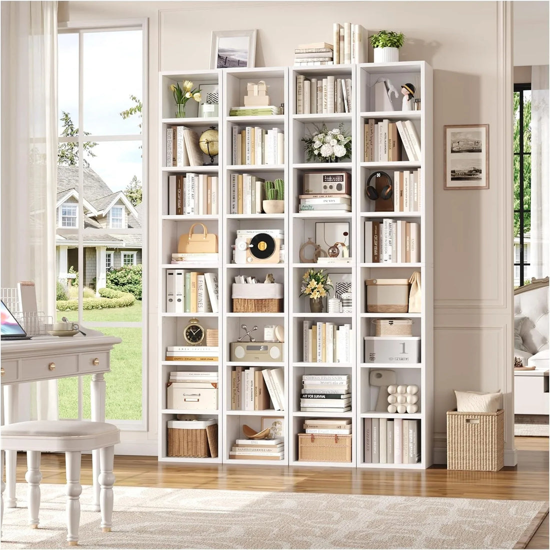 2 Pcs 71'' Tall Narrow Bookshelf, 8-Tier Media Tower Rack Set of 2, CD DVD Storage Cabinet with Adjustable Shelves, Tall Narrow