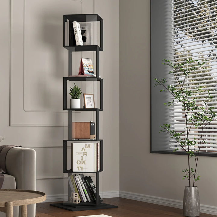 360° Rotating 5-Tier/6-Tier Bookshelf Tower, Floor Standing Wood Narrow Organizer Bookcase For Bedroom Living Room Study Room