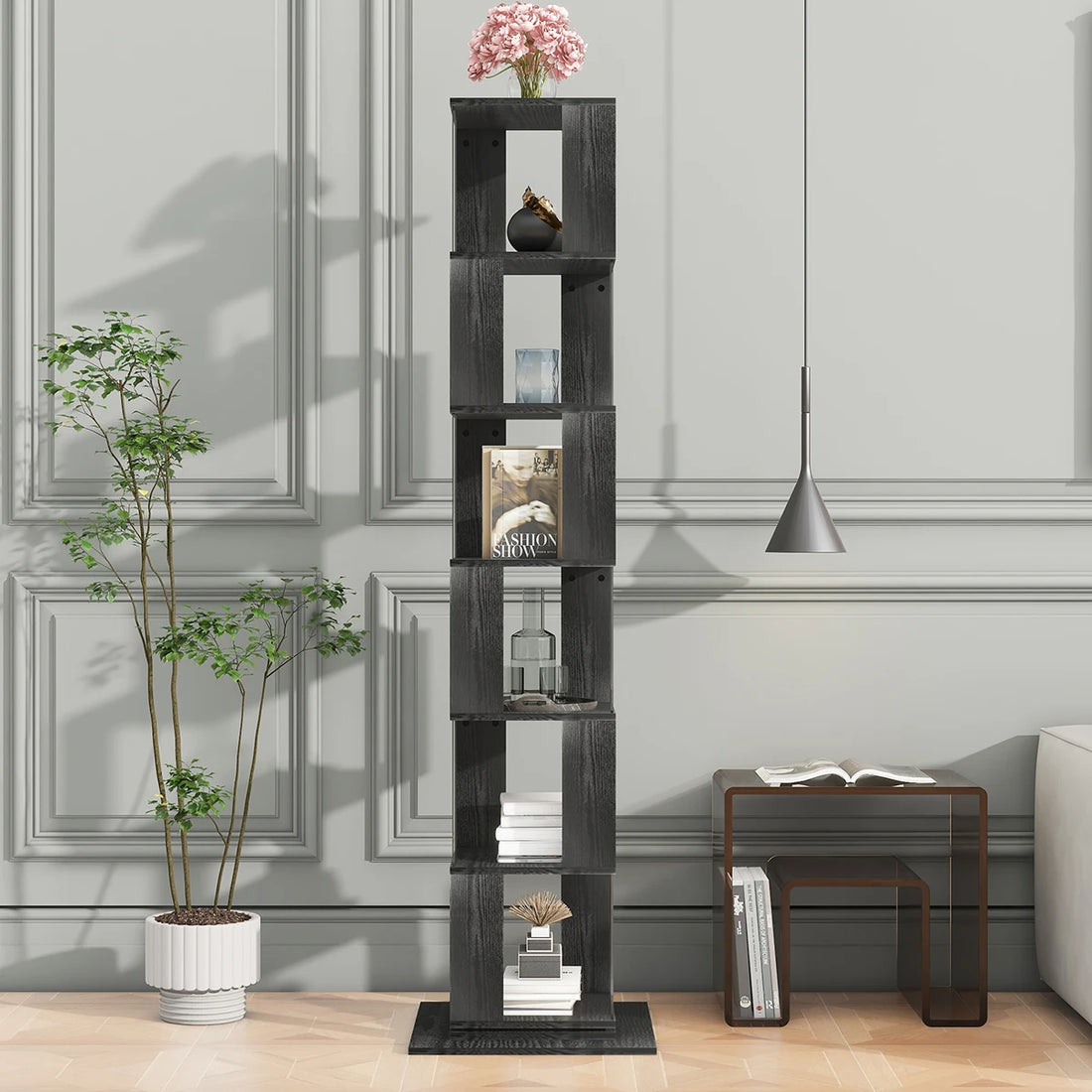 360° Rotating 5-Tier/6-Tier Bookshelf Tower, Floor Standing Wood Narrow Organizer Bookcase For Bedroom Living Room Study Room