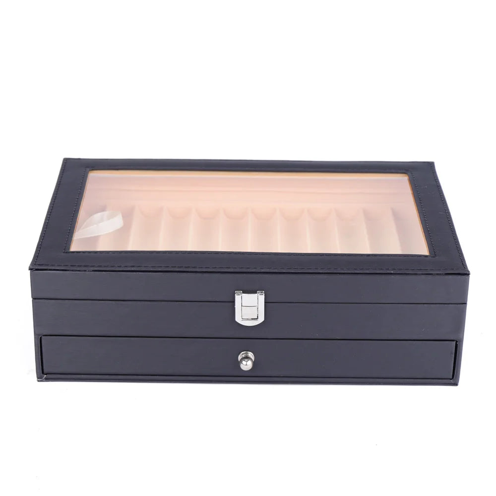 24 Fountain Pen Display Case Holder Leather Storage Collector Organizer Box