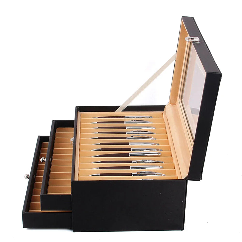 24/36 Fountain Pen Display Case Holder Leather Storage Collector Organizer Box Slot
