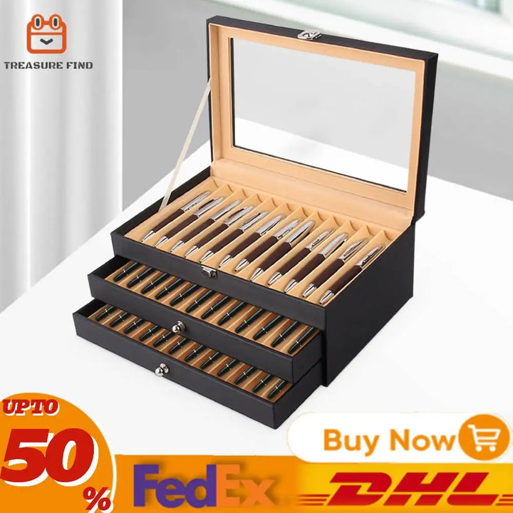 24/36 Fountain Pen Display Case Holder Leather Storage Collector Organizer Box Slot
