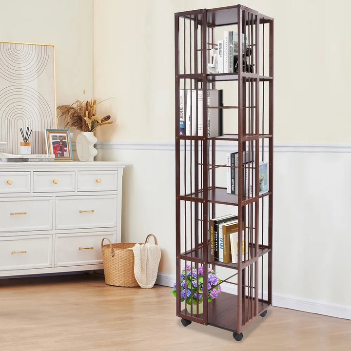6-Tier Rotating Bookshelf Book Storage Shelf Floor Standing Rotating Bookcase