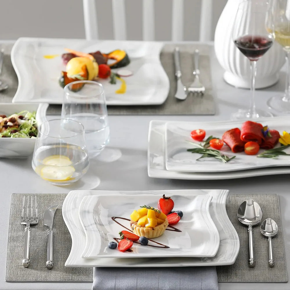 MALACASA FLORA Ceramics Tableware 26PCS Nordic European Marble Gray Porcelain Tableware Set with 6 Bowl Dinner Plate Dessert
